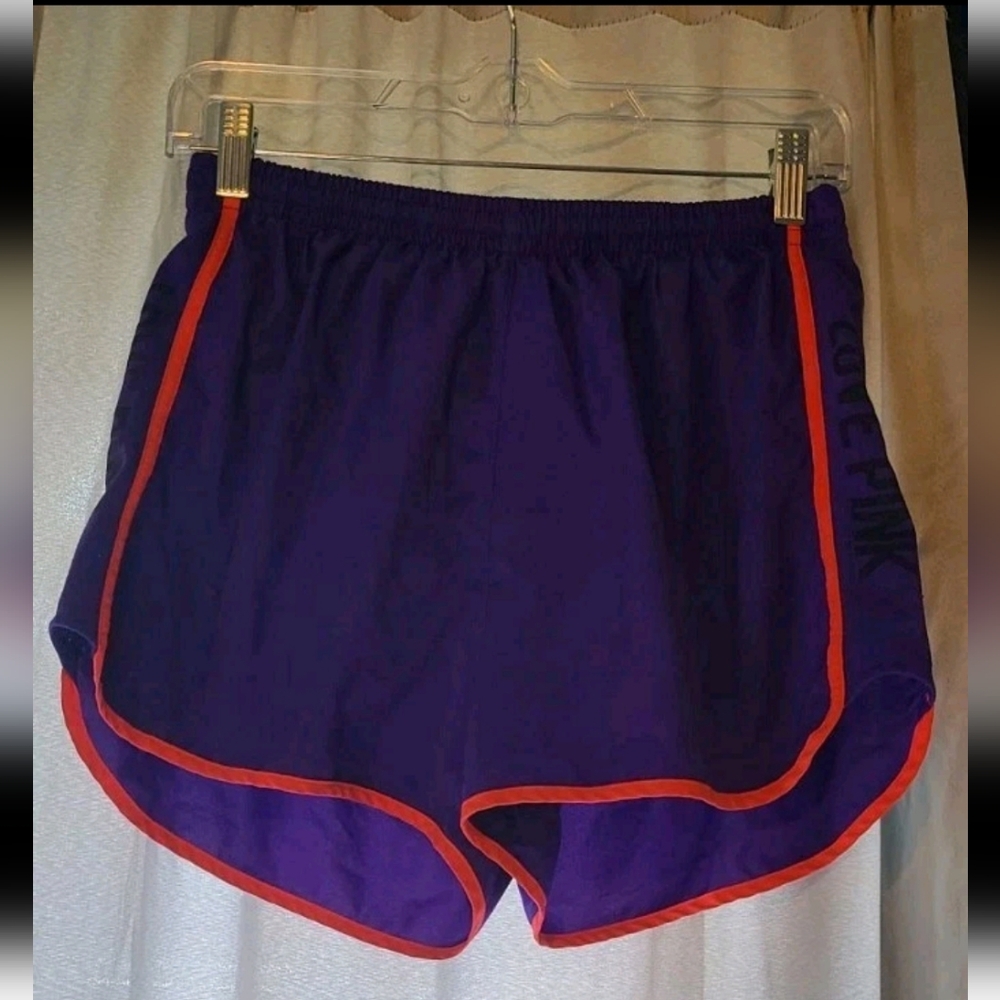 Victoria Secret Pink Deep Purple And Pink Logo Athletic Shorts Size Medium